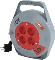EMOS Mini-Kabeltrommel 10m, 4-fach Kabelbox, Kabelrolle, Leitungsroller für den Innenbereich, 4 Schuko Steckdosen, 2300W, Thermoschalter, P19510