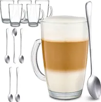 6er Latte Macchiato Gläser Set mit Henkel und Löffel - 300ml - Hält lange warm