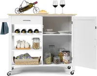 COSTWAY Küchenwagen auf Rollen, Kücheninsel mit Schublade, Weinregal, offene Regale & Handtuchhalter, platzsparender Servierwagen, für Küche, Esszimmer, Bar, Weiß