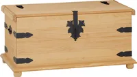 Truhe TEQUILA, schöne Aufbewahrungsbox aus Kiefer massiv gebeizt/gewachst, praktische Holztruhe im Mexiko Stil, elegante Dekotruhe mit Zierbeschläge aus Metall