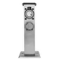 Grafner Gartensteckdose Edelstahl mit Zeitschaltuhr 2 Steckdosen, silber, klein und schmal, Energiesäule Timer Mehrfach Metall Außen Steckdose 2-Fach