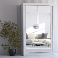 Schwebetürenschrank Kleiderschrank Schrank 120cm Weiß/Weiß mit zwei Spiegeln Neomi 02