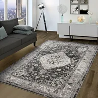 TT Home Wohnzimmer Teppich Kurzflor Marokkanisches Blumen Design Umrandung Ornamente Used Look Größe 120x160 cm