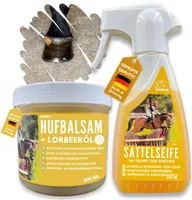 Sattelseife + Huffett mit Lorbeeröl I Pferdepflege Set 2 teilig 500ml + 250 ml
