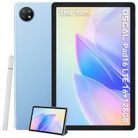OSCAL Pad16 Tablet 10,5 Zoll mit Touchstift und Hülle, 16GB RAM+128GB ROM, 8200mAh Akku, 13MP Kamera, Gesichtserkennung, Dual SIM 4G, 5G WiFi, Blau