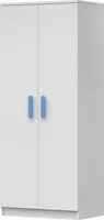 Drehtürenschrank Kleiderschrank  Schrank  Kinderkleiderschrank 2-türig 80 cm Weiß/Weiß Holzgriffe Blau - Jonas 06
