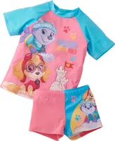 Paw Patrol Schwimmset UV-Schutz 50+ für Mädchen - Kinder Badeanzug Shirt und Hose Zweiteiler Rosa, Größe:122-128