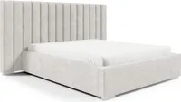 Stauraumbett Filippa 180x220 – Bett mit Bettkasten, verbreitertes hohes Kopfteil (125 cm), Metallrahmen & Samtbezug, Piano 02 Hellbeige