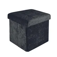 Intirilife Faltbarer Sitzhocker 30x30x30 cm in Samt Schwarz - Sitzwürfel mit Stauraum und Deckel mit Samtbezug - Sitzcube Fußablage Aufbewahrungsbox Truhe Sitzbank