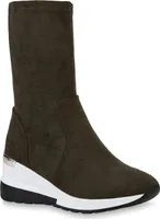 VAN HILL Damen Stiefel Leicht Gefüttert Keilstiefel Profil-Sohle Schuhe 835551, Farbe: Olivgrün, Größe: 38