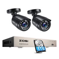 ZOSI 1080p Video Überwachungskamera Set 4CH 5MP Lite DVR Recorder mit 1TB Festplatte und 2x 2MP Außen Kameras, Bewegungserkennung