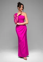 Ombre Abendkleid mit asymmetrischen  Ärmeln  fuchsia XS