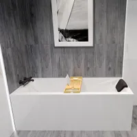 Badewanne Rechteck Set 5in1 120x70 mit Premium Ablaufgarnitur und Füßen GRATIS + Verkleidung (AcrylSchürze) + Kopfstütze in Schwarz | BADLAND MODERN