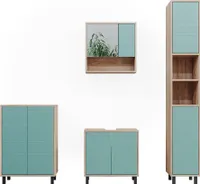 Vicco Badmöbel-Set Agasta, 4 Teile, mit Hochschrank, Mintgrün/Sonoma