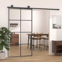 Prolenta Premium - Drzwi przesuwne czarne 102,5x205 cm bezpieczne szkło hartowane i aluminium