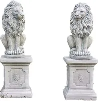 Schöne Löwen auf Sockel als Set aus Steinguss perfekt für den Garten die Einfahrt oder den Vorgarten ist Frostfest Witterungsbeständig und Neu 91cm H, 1551u1552uPO-74x2