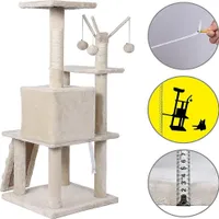 Melko Kratzbaum Beige 121cm Kletterbaum Katzenmöbel Spielbaum Natur Sisalsäule