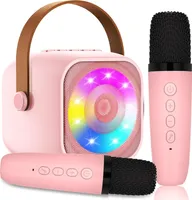 Karaoke Maschine, Mini Karaoke Maschine mit 2 Mikrofonen, Tragbarer Bluetooth-Lautsprecher mit Stimmeffekten & LED-Lichtern