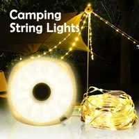 LED kempingová lampa,10 m multifunkční kempingová pohádková světla,roll-up,USB nabíjení,LED voděodolné světlo pro venkovní atmosféru pro kempování