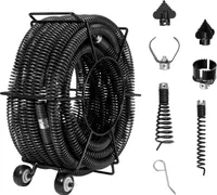 SucceBuy Rohrreinigungsspirale 60 FT x 1-1/5 Zoll, professioneller Sektionsreiniger mit 6 Schneidern für 2,0" - 7,9" Rohre, Hohlkern für Spüle, Bodenablauf, Toilette