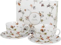 DUO FLORAL 2er-Set Tassen 280 ml SAFA mit Untertassen, New Bone China Porzellan