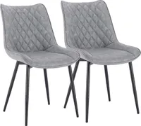 WOLTU 2er-Set Esszimmerstühle Küchenstuhl Polsterstuhl mit Rückenlehne Sitzfläche aus Kunstleder Metallbeine Grau