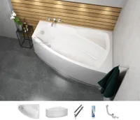 ECOLAM Badewanne Eckbadewanne Eckwanne Wanne Acryl Fri-Polimat 150x100 RECHTS Schürze Füße Silikon Ablaufgarnitur GRATIS