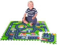 12 Pieces Kids Road Play Mat - 30x30 Foldable Play Rug - Road Mat for Toy Cars