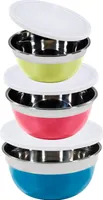 3tlg. KING® Schüsselset AROMI / 3x Edelstahl- Schüsseln mit Frischhalte-Deckel / Schüsselgrößen ca. Ø14cm, Ø16cm, Ø18cm / Füllmengen ca. 350ml, 650ml, 1200ml / Material: Edelstahl / Farben: blau, rot, grün