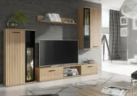 Anbauwand Wohnwand Wohnzimmer Schrankwand WOW mit Lamellen und Led Beleuchtung