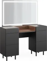 Vicco Schminktisch Anika, 120 cm mit LED-Spiegel, Anthrazit/Nussbaum