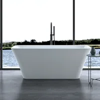 doporro Freistehende Design-Badewanne eckig Vicenza529OA 150x75x58cm inkl. Ablaufgarnitur und Überlauf aus Acryl in Weiß und DIN-Anschlüssen