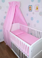 4 teiliges Baby Bettset Bettwäsche mit Himmel Vollstoff - Bettausstattung - ON-17. Rosa
