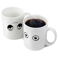 Wake UP Cup Thermo Kaffeebecher Wach Auf Kaffeetasse aus Porzellan Wärmeempfindliche Tasse mit Augen Farbwechsel