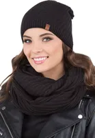 Vivisence damen beanie wintermütze und loop schal set warm kopfbedeckung und halsbedeckung an winter und herbst warm dick, winterset für frauen, hergestellt in der eu, schwarz, einheitsgröße