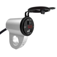 Motorrad 2.4A USB -Ladegerät -Ladegerät -Digitalanzeigevoltmeter mit Switch-Silber