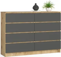 Kommode AKORD K140 Eiche Artisan 138 cm 8 Schubladen Front Graphitgrau B138 x H99 x T40 cm