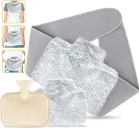 Wärmflaschengürtel mit Bezug Flauschig zum Umbinden Tragbare Wärmflasche Hals Schulter Rücken Bauch Periode, Wärmflaschen aus Gummi Wärmegürtel Geschenk für Frauen Männer, Grau