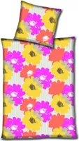 Microfaser Bettwäsche Blumen Gelb Pink 135x200 cm + 80x80 cm