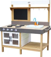 AXI Rosa Spielküche / Matschküche aus Holz | Multifunktionelle Spielzeugküche / Sandküche für Kinder mit 17 teiligem Zubehör Set | 50x115x120 cm