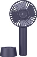 goobay Tragbarer Handventilator mit Ständer, Batteriebetrieben (2000 mAh), geräuschlos, blau, inkl. Standfuß, USB-Ladekabel und Handschlaufe