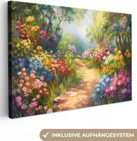 MuchoWow® - Leinwandbilder - Natur - Landschaft - Blumen - Farbenfroh, Wandbild, Wanddeko Bilder Wohnzimmer, 120x80 cm