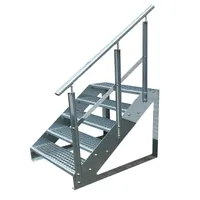 Gitterrost Stahl Freistehende Treppe 5 Stufen Verzinkt + Geländer Rechts - (L x B x H) 101cm x 80cm x 95cm
