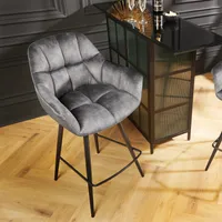 riess-ambiente Drehbarer Barhocker PAPILLON grau Samt 180° Barstuhl Küche mit Lehnen schwarze Metallbeine Barstuhl Tresenstuhl Hocker