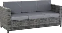Outsunny Poly-Rattan Sofa mit Kissen 3-Sitzer Garten Loungesofa Polyester Grau