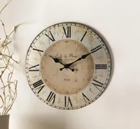 Wanduhr "Café de Flore Paris" aus Metall im Shabby Look, Ø 34 cm, Uhr, römische Ziffern, Wohnzimmeruhr