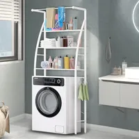 Badregale, 3-stufiges Badezimmerregal, vertikales Regal mit 3 Haken, bodenstehendes Trommelwaschmaschinenregal, multifunktionales Lagerregal