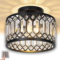 Kristall LED Deckenleuchte Schwarz Moderne Kristallschirm Deckenlampe Wohnzimmer Dimmbar E27 Fassung Kronleuchter für Esszimmer Schlafzimmer FlurØ22cm