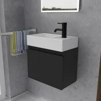 Alpenberger Gäste WC Waschbecken mit Unterschrank 45 cm Breit | Waschtisch Set Klein | Aufsatzwaschbecken Waschtischunterschrank Hängend | Hängeschrank | Waschbeckenunterschrank Schwarz Matt