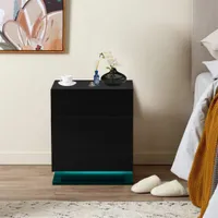CLIPOP Nachttisch mit LED und 3 Schubladen,  Hochglanz, 50x35x60cm, Schwarz